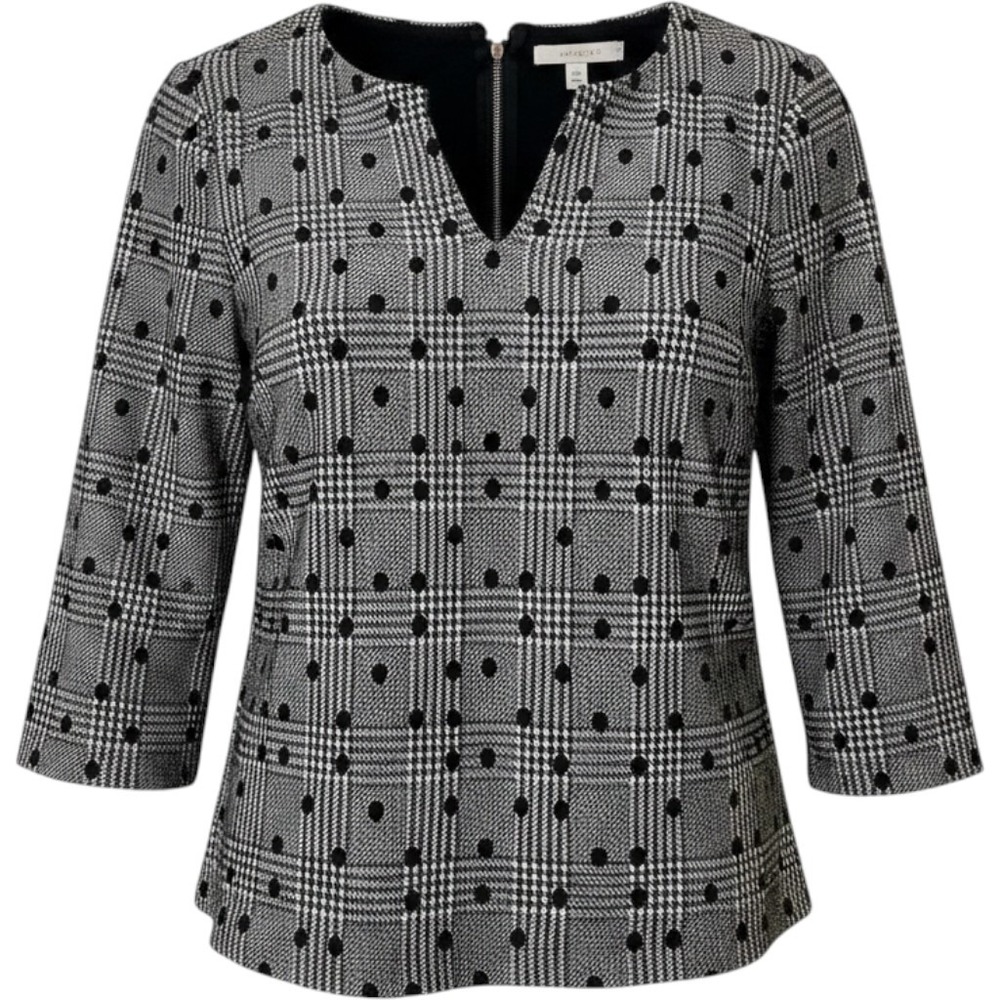 Talbots Plaid Polka Dot 3/4‎ Sleeve Top Blouse Chic Designer Workwear Office Med